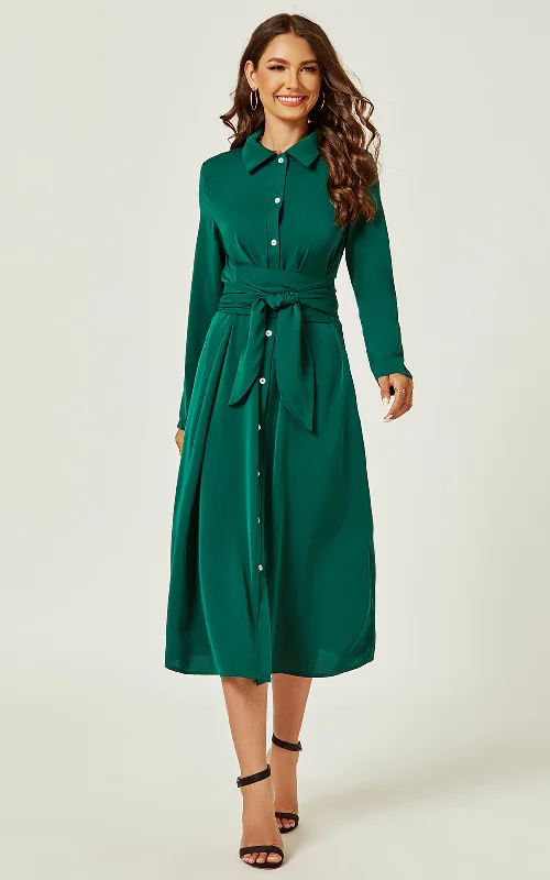 Iconic women’s outfits that never go out of style   Shirt Midi Wrap Dress In Green
