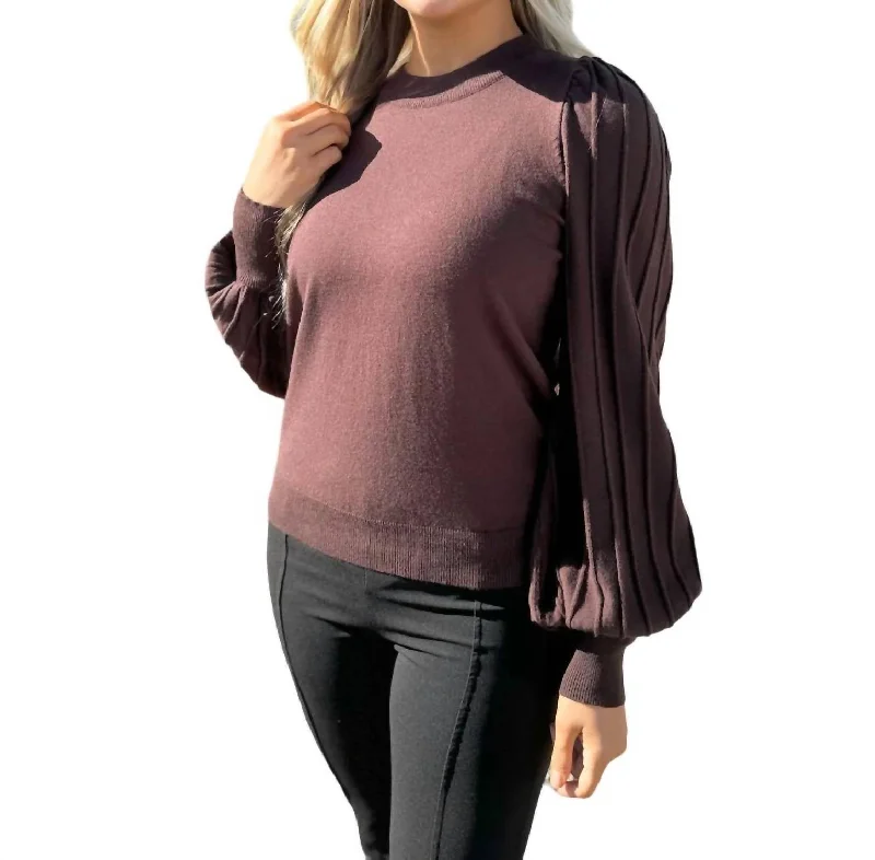 Comfortable yet fashionable women’s wear   Puff Sleeve Pullover In Chocolate Brown