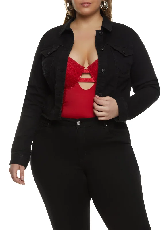 Fashionable women’s clothing that makes you shine   Plus Size WAX Solid Denim Jacket