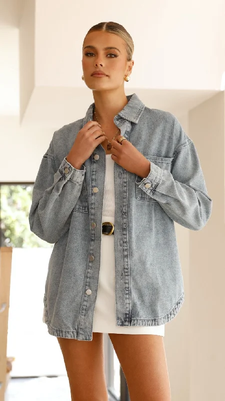 Statement pieces for the confident woman   Valdez Oversized Denim Jacket - Mid Blue