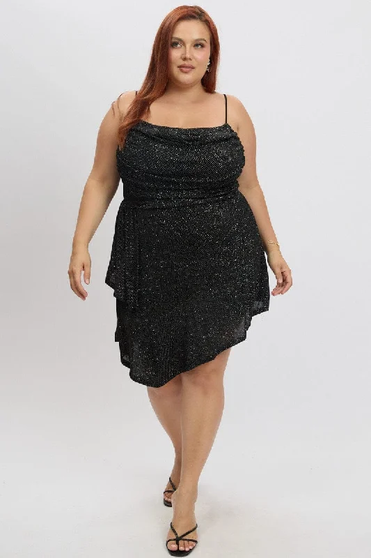 Chic for every occasion and style   Black Cowl Neck Glitter Jersey Minidress