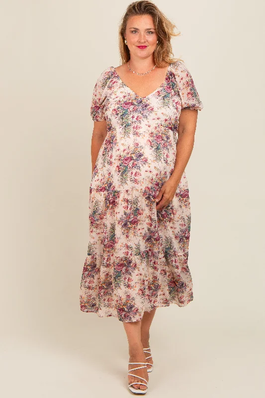 Effortlessly stylish outfits for the modern woman Cream Floral Chiffon Plus Maternity Maxi Dress Effortlessly stylish outfits for the modern woman Cream Floral Chiffon Plus Maternity Maxi Dress