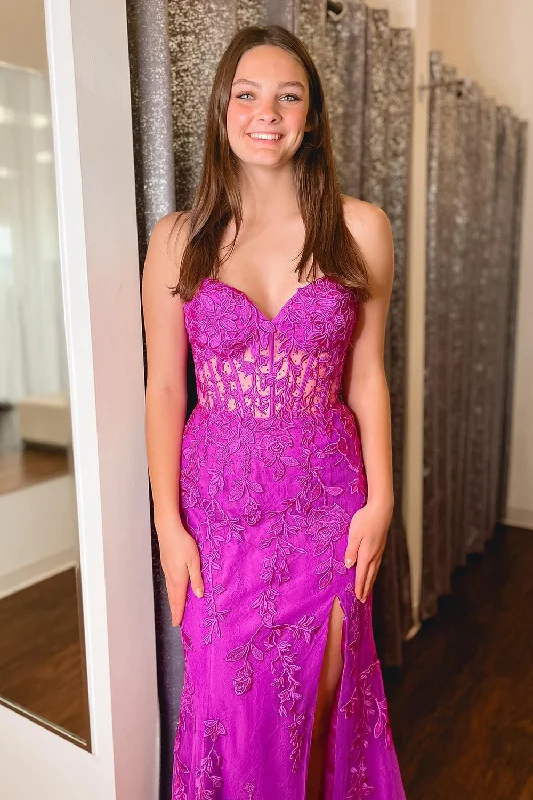 Classic pieces for a timeless wardrobe Mermaid Sweetheart Fuchsia Corset Prom Dress with Appliques Classic pieces for a timeless wardrobe Mermaid Sweetheart Fuchsia Corset Prom Dress with Appliques